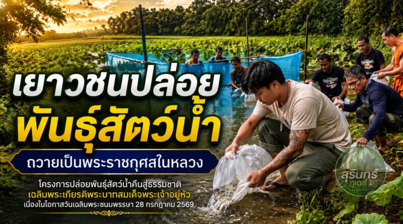 เยาวชนกลุ่มรักษ์มาตุภูมิ ปล่อยพันธุ์สัตว์น้ำถวายเป็นพระราชกุศล ฟื้นฟูแหล่งน้ำ สร้างความมั่นคงทางอาหารชุมชน