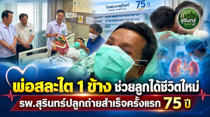 พ่อสละไตให้ลูก! รพ.สุรินทร์ปลูกถ่ายสำเร็จครั้งแรกในรอบ 75 ปี ลูกชายได้ชีวิตใหม่หลังป่วยไตนาน 10 ปี